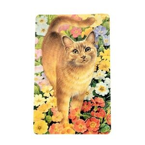 Vintage 90s Lesley Ivory Cats Card Bookmark- Spiro in Primulas 1990 Antioch W213